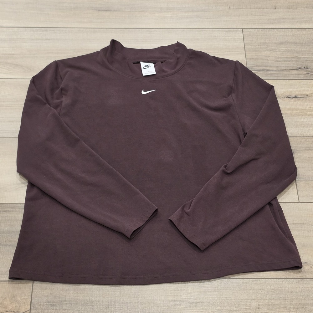 Nike Women Sz 3X Ribbed y2k Shirt Burgundy LongSleeve CenterSwoosh high mockneck